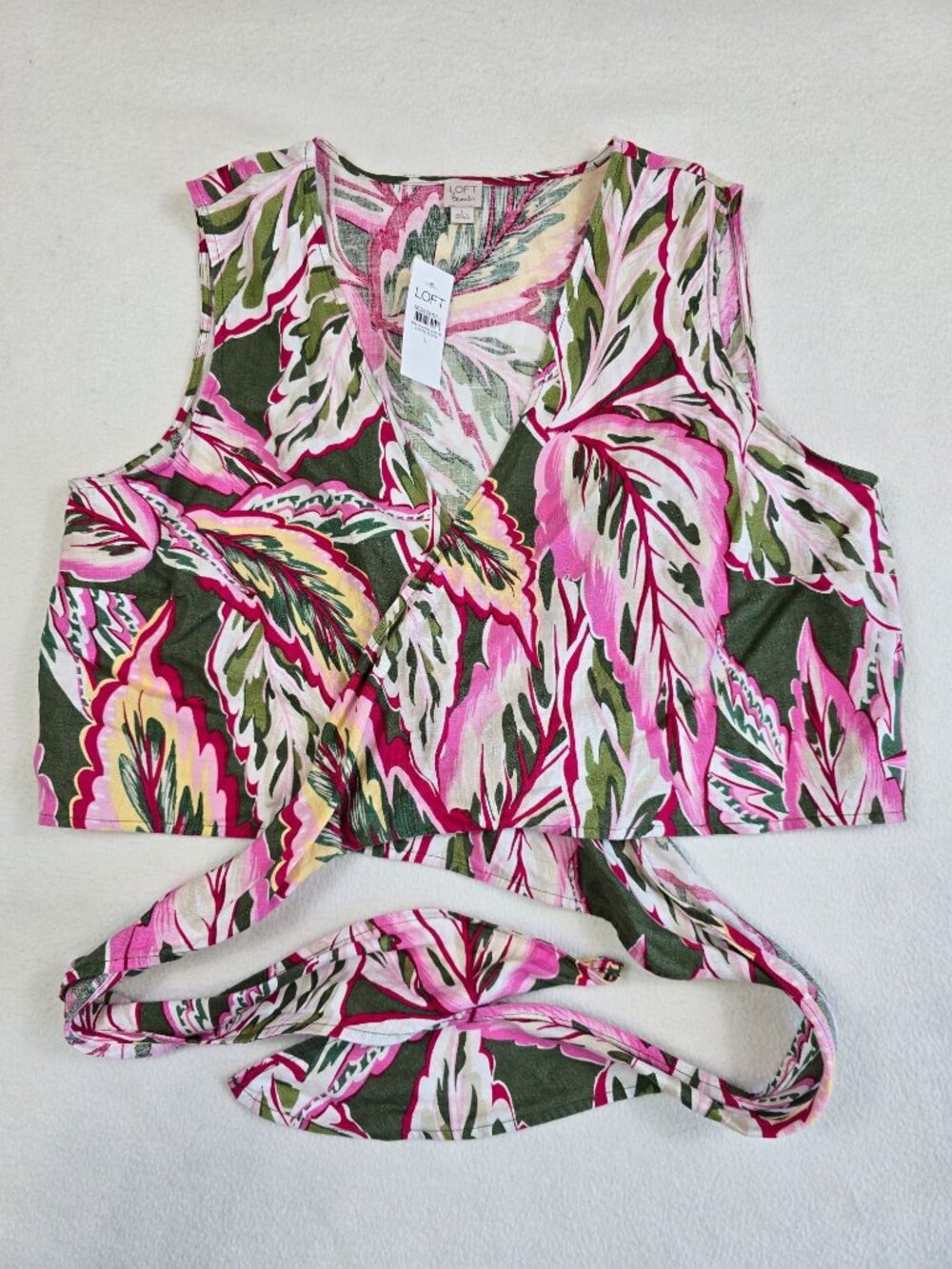 NEW Loft Large Beach Wrap Crop Top Tropical Print 100% Linen